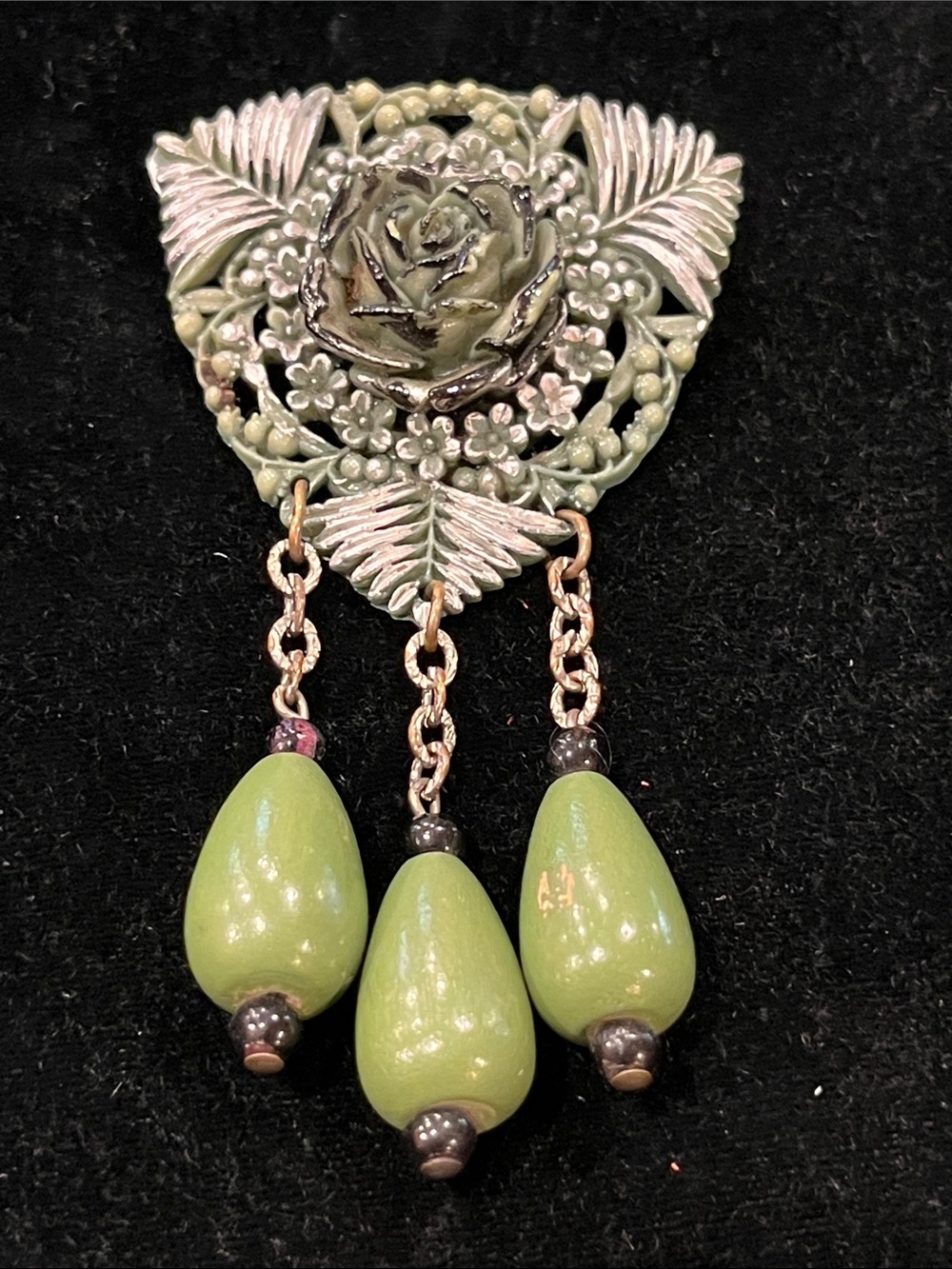 Vintage Czech Style Art  Dangle Floral Brooch